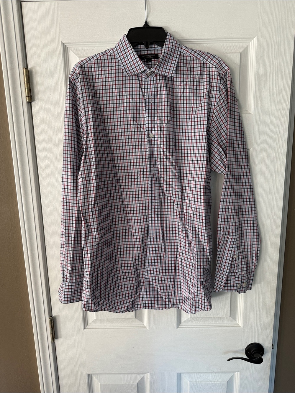Banana Republic White Dress Shirt with Blue & Red Windowpane